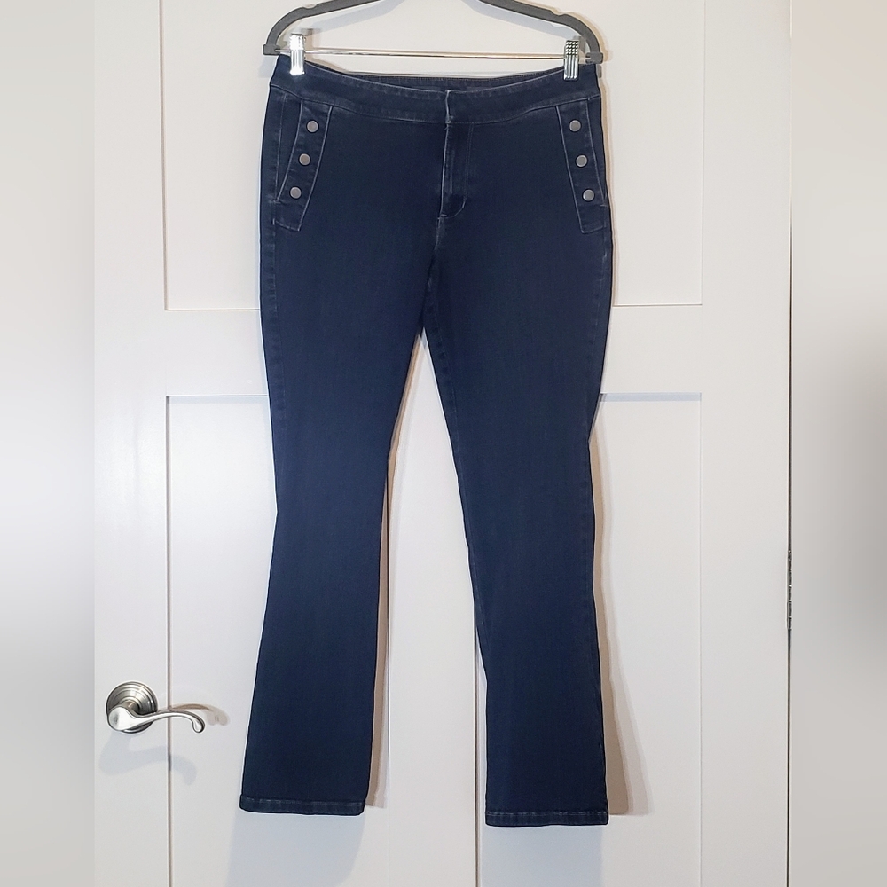 J. Jill Denim York Bootcut Midrise Stretch Jeans Pockets Darkwash Size 10P